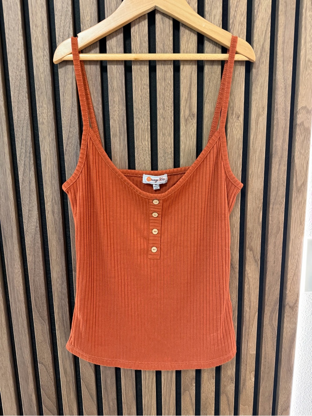 Angel Kiss Ribbed Button-Front Camisole - Rust Orange